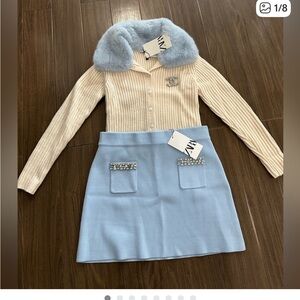 Zara Cream Sweater with Blue Collar